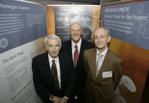Martin Rees, President of the Royal Society; Fred Kavli, Founder and Chairman of The Kavli Foundation; and Jan Fridthjof Bernt, President of the Norwegian Academy of Science and Letters. (Photo: Les Gibbon)
