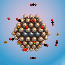 UW-Madison and University of Maryland researchers developed a new type of catalyst by surrounding a nanoparticle of ruthenium with one to two layers of platinum atoms. The result is a robust room-temperature catalyst that dramatically improves a key hydrogen purification reaction and leaves more hydrogen available to make energy in the fuel cell.