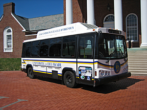 This hydrogen fuel cell powered bus is part of the University of Delaware's shuttle fleet.