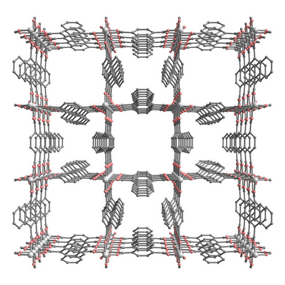 Figure 1: A schematic of the metal-organic framework, which contains a highly ordered network of small and large nanopores.