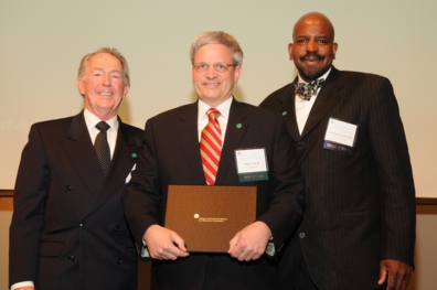 (Left to right: AIMBE President Dr. John Watson, Ph.D.; William H. Cork, vice president for research and development and chief technology officer at Nanosphere, Inc.; Cato T. Laurencin, M.D., Ph.D., Vice President for Health Affairs at the University of Connecticut Health Center and Dean of the UConn School of Medicine, who received the 2009 Pierre Galletti Award, the highest honor bestowed annually by the AIMBE)