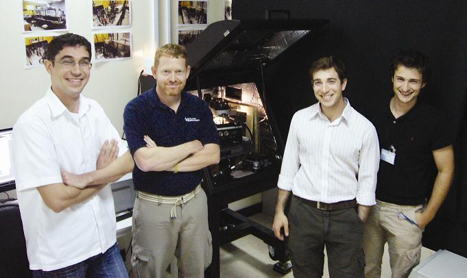 From left with the new MFP-3D Stand Alone AFM at the Masdar Institute:  Amro Al Khatib, Keith Jones of Asylum Research, Dr. Aaron Schmidt, and group leader, Dr. Matteo Chiesa.