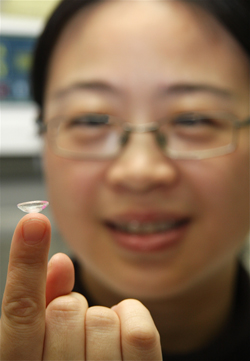 The work of Chemical & Biochemical assistant professor Jin Zhang, and the use of extremely small nanoparticles in contact lenses, may soon change the way diabetics monitor their glucose levels. 