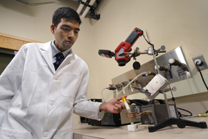 AshFague Habib, a Ph.D. materials science and engineering candidate, and a member of the research team working on solder magnetic nanocomposites.