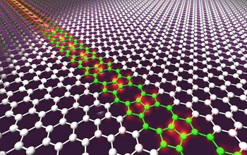 An artist's conception of a row of intentional molecular defects in a sheet of graphene. The defects effectively create a metal wire in the sheet. This discovery may lead to smaller yet faster computers in the future. Credit: Y. Lin, USF
