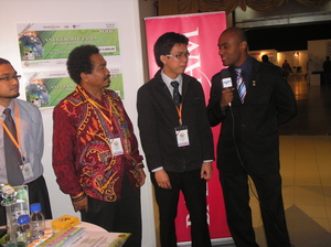 The winner of the Bank Islam Grand Prize in IID2010-SE, University Teknologi MARA, Malaysia, student Mohamad Hafiz Mamat being interviewed by Mr Terrence Dass of Radio TV Malaysia 2