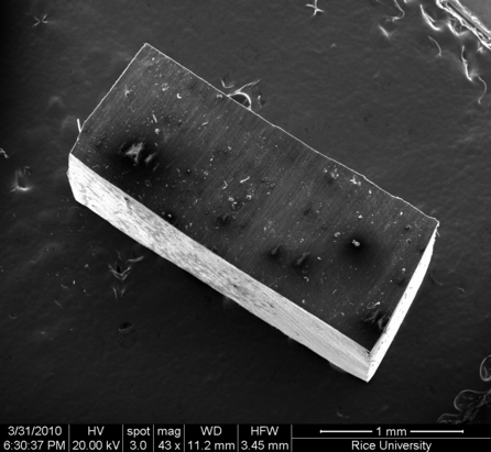 A small block of nanocomposite material proved its ability to stiffen under strain at a Rice University laboratory. (Credit Ajayan Lab/Rice University)
 