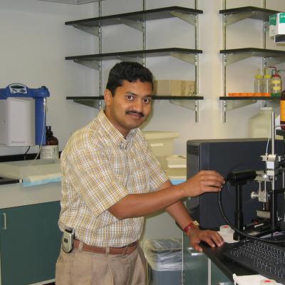 This is Dr. Swadeshmukul Santra in his lab at UCF.

Credit: UCF