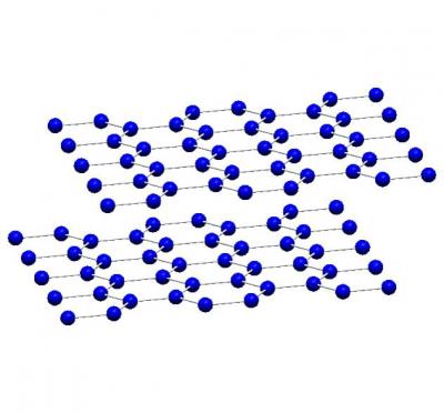 The image shows a bilayer graphene schematic. The blue beads represent carbon atoms.

Credit: Lau lab, UC Riverside
