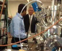 Joan I Duffy

Arkansas Gov. Mike Beebe discusses nanotechnology equipment with Dr. Ganeshk Kannarpady, a scientist at the UALR Center for Integrative Nanotechnology Sciences