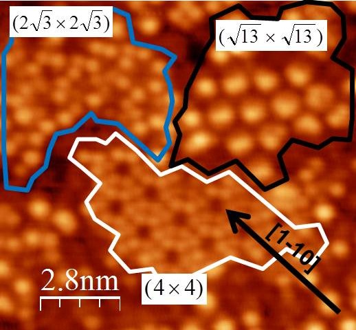 STM image of the various surface domains of silicene