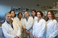 This is the green tea cancer treatment research team (l-r): Dr Laurence Tetley; Professor Gail McConnell; Rumelo Amor; David Blatchford; Greg Norris; Dr Christine Dufs, and Fanny Lemari.

Credit: University of Strathclyde