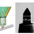A new microscopy tool promises to revolutionize nanoscale imaging. Left, a design schematic of the so-called campanile microscopy tip. Right, an electron micrograph of the tip and, inset, the UC Berkeley campanile bell-tower for which it is named. 