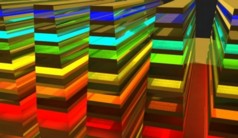An up-close look at the hyperbolic metamaterial waveguide, which catches and ultimately absorbs wavelengths (or color) in a vertical direction. 