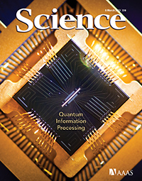 A silicon chip levitates individual atoms used in quantum information processing. Photo: Curt Suplee and Emily Edwards, Joint Quantum Institute and University of Maryland. Credit: Science.