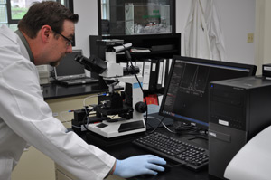 PTL Director of Analytical Services, William Kopesky, uses the cGMP certified NanoSight LM10-HSB system for nanoparticle characterization.