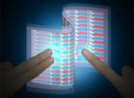 In this artistic illustration of an interactive e-skin device, the intensity of the emitted light corresponds to how hard the surface is pressed.Illustration by Ali Javey and Chuan Wang