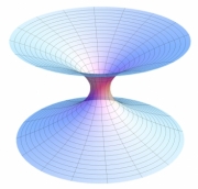 A diagram of a wormhole, a hypothetical "shortcut" through the universe, where its two ends are each in separate points in spacetime.
photo: wikipedia