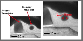 TEM images of ultra-scaled self-aligned split-gate device, with a memory gate length of 16nm.