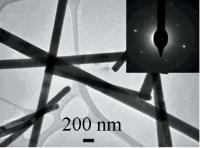 This is a typical TEM image of as-prepared GeS nanowires with the inset showing a selected area electron diffraction pattern taken from GeS nanowires.

Credit: Liang Shi and Yumei Dai