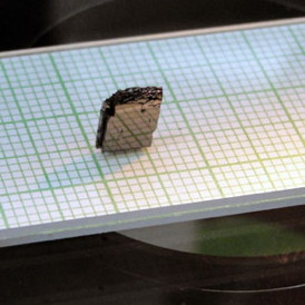 A single crystal of lithium-iron nitride. Scientists at Ames Laboratory observed magnetic properties in iron-ions in these lithium-iron nitrides that are typically associated withrare-earth elements.