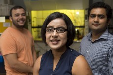 Shanta Dhar (center), Rakesh Pathak (right) and Sean Marrache have developed a new formulation of cisplatin, a common chemotherapy drug, that significantly increases the drug's ability to target and destroy cancerous cells.