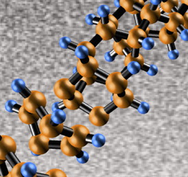 "Diamond nanothreads" promise extraordinary properties, including strength and stiffness greater than that of today's strongest nanotubes and polymers. The core of the nanothreads is a long, thin strand of carbon atoms arranged just like the fundamental unit of a diamond's structure -- zig-zag "cyclohexane" rings of six carbon atoms bound together, in which each carbon is surrounded by others in the strong triangular-pyramid shape of a tetrahedron. The threads, made for the first time by a team led by John V. Badding of Penn State, have a structure that has never been seen before.
Image: Enshi Xu/Penn State