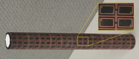 Antenna covered with copper patterned dielectric substrate creates a flexible metasurface that acts as an illusion coating, cloaking the antenna or making it appear to be something entirely different.
Image: Zhihao Jiang/Penn State