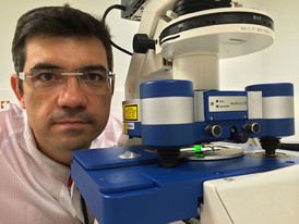 Dr Childrick Severac of ITAV, Toulouse, with his JPK NanoWizard AFM system.
