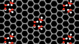The worlds thinnest proton channel: A few hydroxylated defect sites allow for simple and speedy proton transfer through pristine single-layer graphene. Credit: University of Minnesota