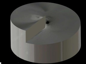 This is a schematic phase plate for imparting extra quantum units of orbital angular momentum. Neutron waves fall on the face of this plate, made by milling a dowel of aluminum into a ramp-shaped spiral. The steeper the pitch of the milled phase plate, the more orbital angular momentum will be imparted to the neutron beam.
CREDIT: Ivar Taminiau