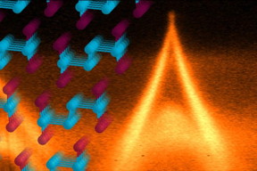 This is an illustration of topological surface states in bismuth iodide as seen by angle-resolved photoemission spectroscopy.
CREDIT: Oleg Yazyev (EPFL)
