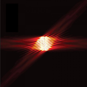 Light from an optical fiber illuminates the metasurface and is scattered in four different directions. The intensities are measured by four detectors. From this measurement the state of polarization of light is detected.

Photo courtesy of the Capasso Lab/Harvard SEAS