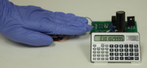 With this triboelectric nanogenerator and two-stage power management and storage system, finger tapping motion generates enough power to operate this scientific calculator.

Credit: Zhong Lin Wang Laboratory