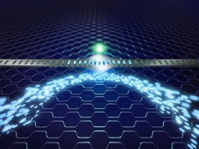 A stylization of the researcher's nanomechanical device. By way of vibrating back-and-forth, the hole-filled silicon beam converts quantum particles of light into quantum vibrations, and later back into light.

Copyright: Jonas Schmle, The Aspelmeyer Research group, Faculty of Physics, Vienna Center for Quantum Science and Technology (VCQ), University of Vienna