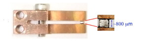 The sample was gently squeezed in a copper holder to insure a uniform alignment at low temperature.