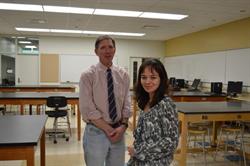 College of DuPage Physics Professor Tom Carter with Marsela Jorgolli Photo by COD News Bureau