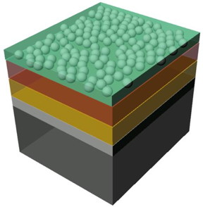 The illustration shows the structure of the sample: n-doped silicon layer (black), a thin silicon oxide layer (gray), an intermediate layer (yellow) and finally the protective layer 
Image: M. Lublow/HZB