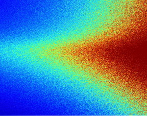 A beam of X-rays scattering off a thin film of silicon form this speckle pattern that corresponds to the details of the surface. University of Vermont scientists used these kinds of images as part of a discovery that is providing a new view at the nanoscale.

Courtesy Randall Headrick, UVM