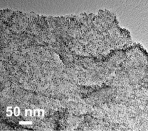 This is nitrogen-rich graphene festooned with finely tuned copper nanoparticles selectively converts carbon dioxide to ethylene, a key commodity chemical.
CREDIT: Sun Lab / Brown University