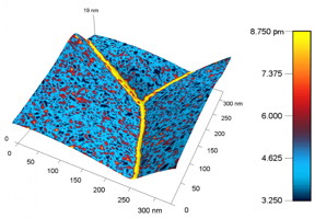 This is a nanoscale map of the metal ceria produced with the new probe shows a higher response, represented by a yellow color, near the boundary between grains of metal. The higher response corresponds to a higher concentration of charged species.
CREDIT: Ehsan Nasr Esfahani/University of Washington