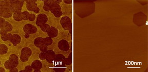 Graphene etched with an underlying silica substrate produces uneven edges (figure 1) but forms precise edges when placed on boron nitride (figure 2).
CREDIT: Guangyu Zhang