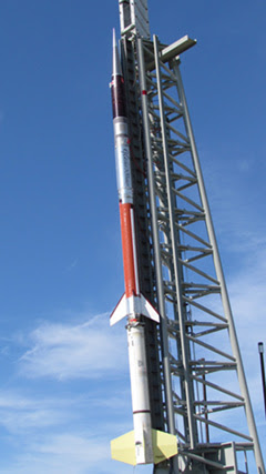 The NASA rocket waiting on the launch-pad