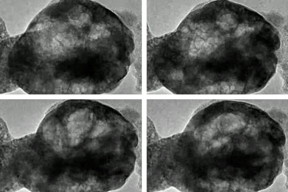 These images, taken from a transmission electron microscope, show a perovskite material oscillating as it is exposed to water vapor and a beam of electrons.

Courtesy of the researchers