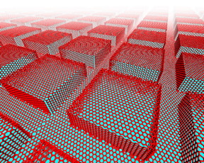 Rice University researchers used computer models to determine the best way to disperse heat produced by microelectronic devices using gallium nitride semiconductors and diamond. A patterned surface and a layer of atom-thick graphene helped transport phonons from the semiconductor to the heat sink.Credit: Lei Tao/Rice University