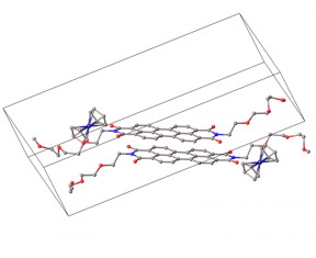 The crystal structure of PEG-PDI is achieved using cobaltocene as a reducing agent and omitting solvents and hydrogen atoms for clarity. Carbon atoms are gray, nitrogens are blue, oxygens red and cobalts purple. The molecules created by scientists at Rice University, the McGovern Medical School at the University of Texas Health Science Center at Houston and Baylor College of Medicine are efficient antioxidants and help scientists understand how larger nanoparticles quench damaging reactive oxygen species in the body.
CREDIT
Tour Group/Rice University