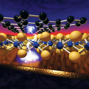 Illustration of a voltage-induced memory effect in monolayer nanomaterials, which layer to create "atomristors," the thinnest memory storage device that could lead to faster, smaller and smarter computer chips.

CREDIT
Cockrell School of Engineering, The University of Texas at Austin

