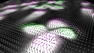 Ill./: Joo-Von Kim
Matter and antimatter in the nanoscale magnetic universe: a gas of skyrmions (purple) and antiskyrmions (green) generated from the trochoidal dynamics of a single antiskyrmion seed.