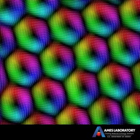 Skyrmions are nanoscale whirls or vortices of magnetic poles that form lattices within a magnetic material, a type of quasiparticle that can zip across the material, pushed by electrical current.

CREDIT
Ames Laboratory, US Department of Energy

