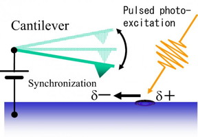 This is a schematic diagram illustrating the principle of tip-synchronized time-resolved electrostatic force microscopy.

CREDIT
Osaka University